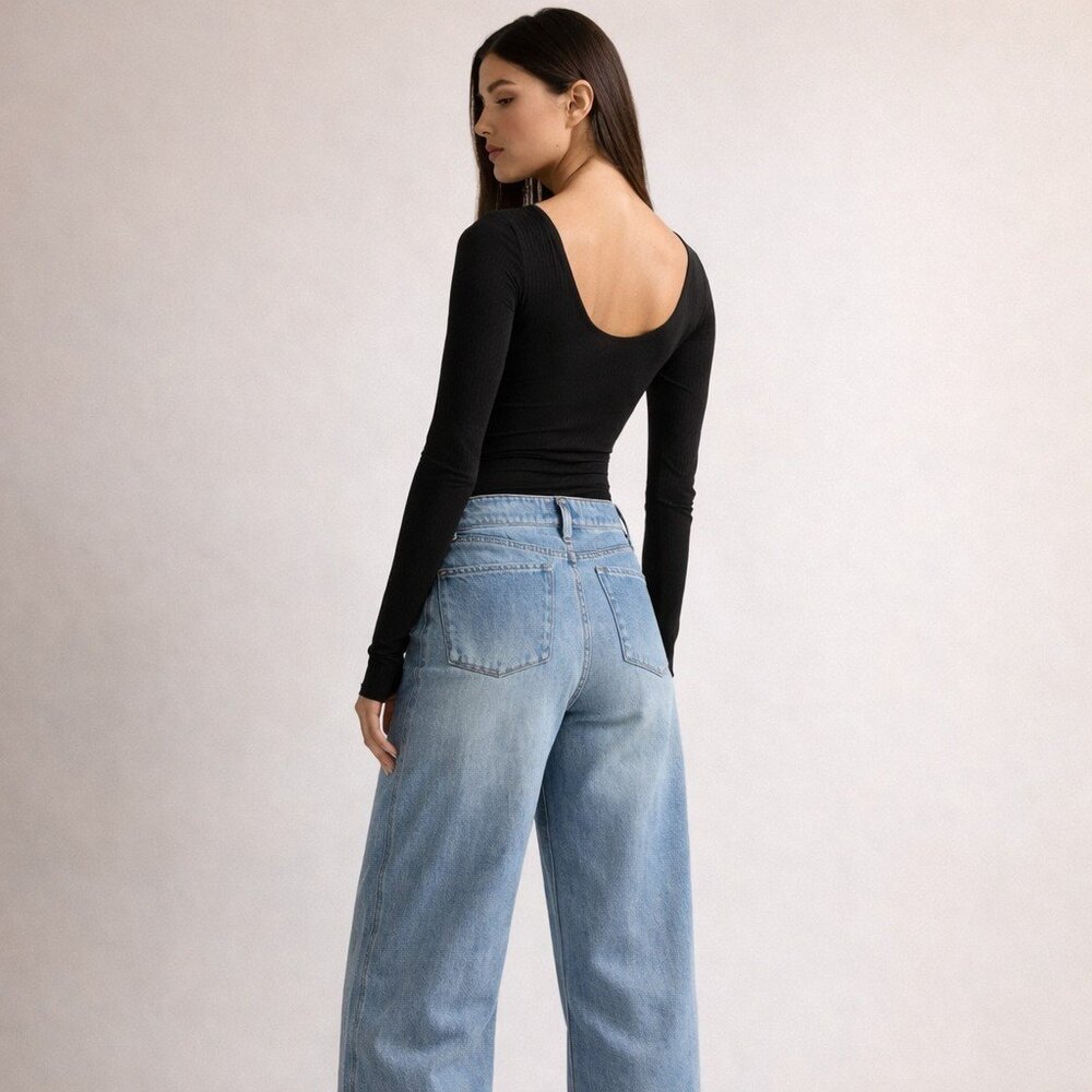 NWT Alice + Olivia Black Ribbed Thong Bodysuit Designer Classic